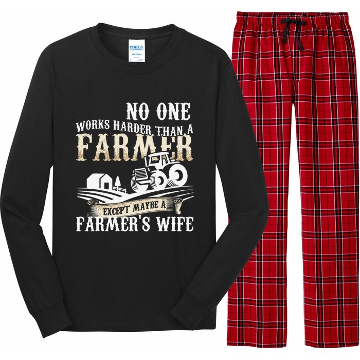 Funny No One Works Harder Than A Farmer Wife Tractor Farm Long Sleeve Pajama Set