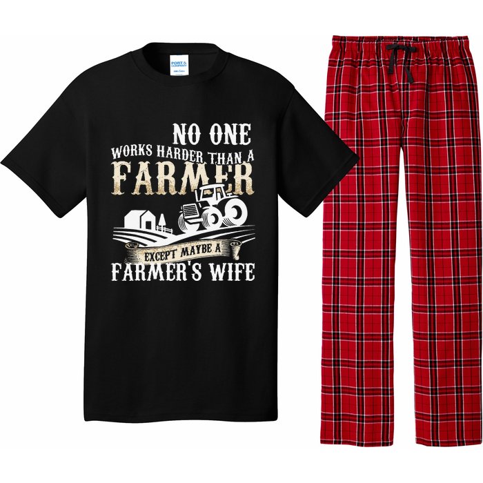 Funny No One Works Harder Than A Farmer Wife Tractor Farm Pajama Set