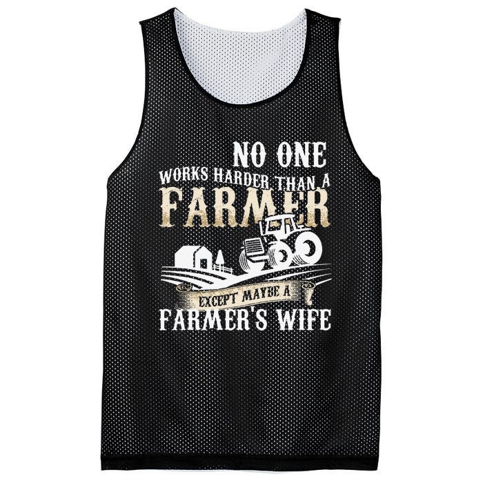 Funny No One Works Harder Than A Farmer Wife Tractor Farm Mesh Reversible Basketball Jersey Tank