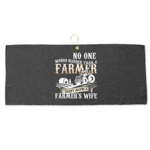 Funny No One Works Harder Than A Farmer Wife Tractor Farm Large Microfiber Waffle Golf Towel