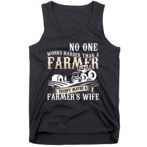 Funny No One Works Harder Than A Farmer Wife Tractor Farm Tank Top