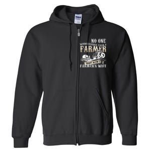 Funny No One Works Harder Than A Farmer Wife Tractor Farm Full Zip Hoodie