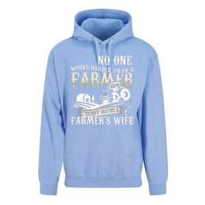 Funny No One Works Harder Than A Farmer Wife Tractor Farm Unisex Surf Hoodie