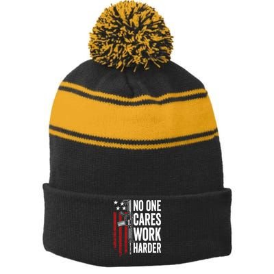 Funny No One Cares Work Harder Meme Nobody Cares Work Harder Motivation Shirt Stripe Pom Pom Beanie