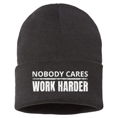 Funny No One Cares Work Harder Meme No One Cares Work Harder Motivational Quote Sustainable Knit Beanie