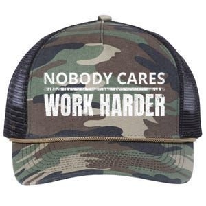 Funny No One Cares Work Harder Meme No One Cares Work Harder Motivational Quote Retro Rope Trucker Hat Cap