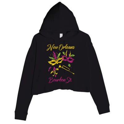 French New Orleans Mardi Gras Souvenir Bourbon Street Crop Fleece Hoodie