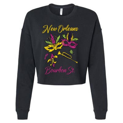 French New Orleans Mardi Gras Souvenir Bourbon Street Cropped Pullover Crew