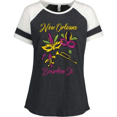 French New Orleans Mardi Gras Souvenir Bourbon Street Enza Ladies Jersey Colorblock Tee