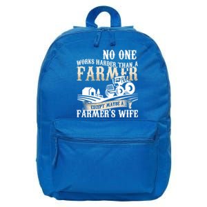 Funny No One Works Harder Than A Farmer Wife Tractor Farm Gift 16 in Basic Backpack