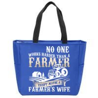 Funny No One Works Harder Than A Farmer Wife Tractor Farm Gift Zip Tote Bag