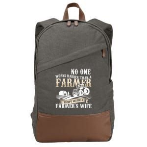 Funny No One Works Harder Than A Farmer Wife Tractor Farm Gift Cotton Canvas Backpack