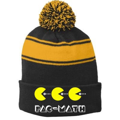 Funny Nerdy Pac Math Nom Retro Game Precalculus Math Teacher Stripe Pom Pom Beanie