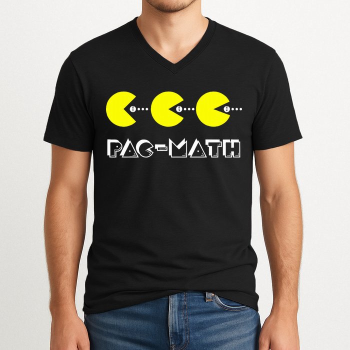 Funny Nerdy Pac Math Nom Retro Game Precalculus Math Teacher V-Neck T-Shirt