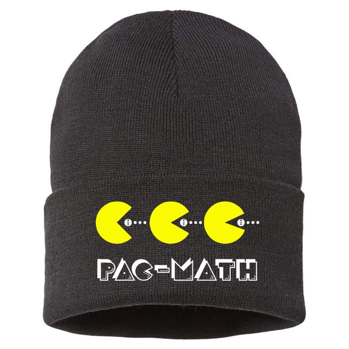Funny Nerdy Pac Math Nom Retro Game Precalculus Math Teacher Sustainable Knit Beanie