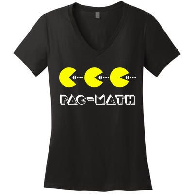Funny Nerdy Pac Math Nom Retro Game Precalculus Math Teacher Women's V-Neck T-Shirt