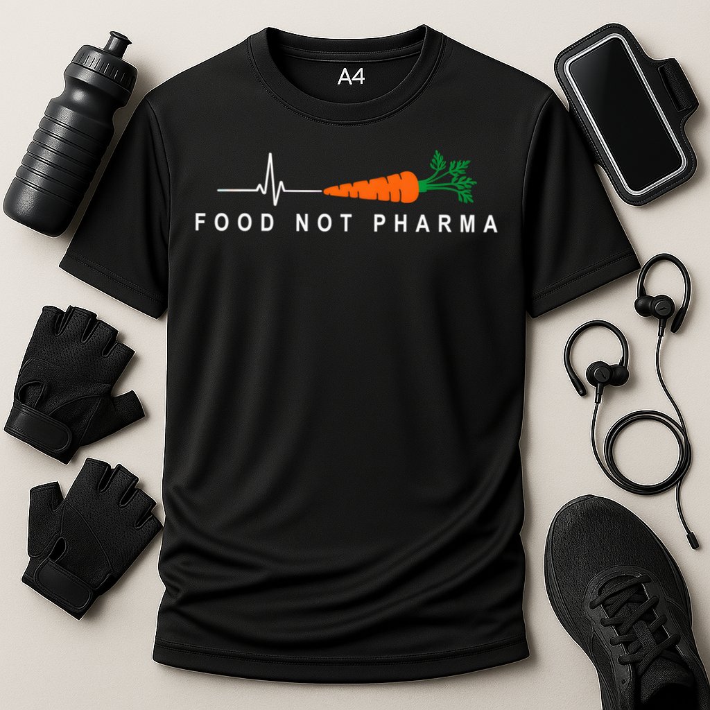 Food Not Pharma Natural Organic Nutrition Cooling Performance Crew T-Shirt