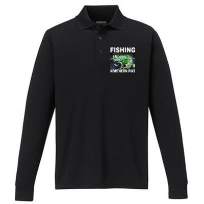 Fishing Northern Pike Performance Long Sleeve Polo