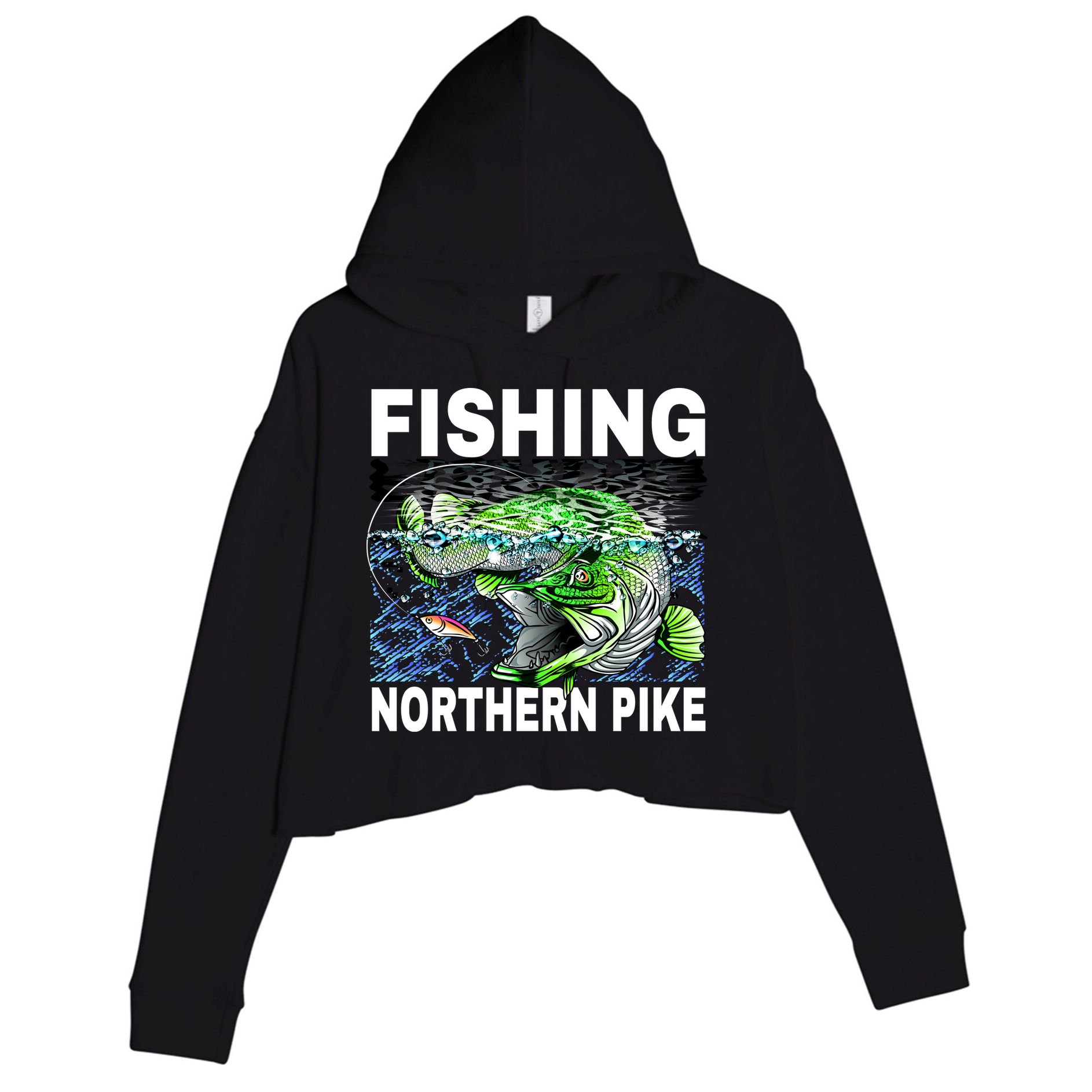 Fishing Northern Pike Crop Fleece Hoodie