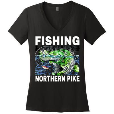 Fishing Northern Pike Women's V-Neck T-Shirt