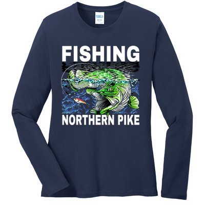 Fishing Northern Pike Ladies Long Sleeve Shirt