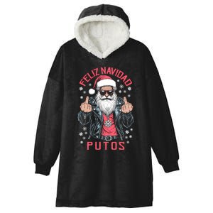 Feliz Navidad Putos Funny Rude Spanish Santa Middle Finger Hooded Wearable Blanket