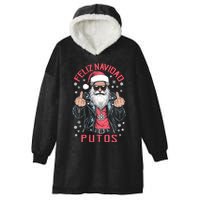 Feliz Navidad Putos Funny Rude Spanish Santa Middle Finger Hooded Wearable Blanket