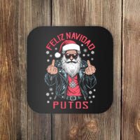 Feliz Navidad Putos Funny Rude Spanish Santa Middle Finger Coaster