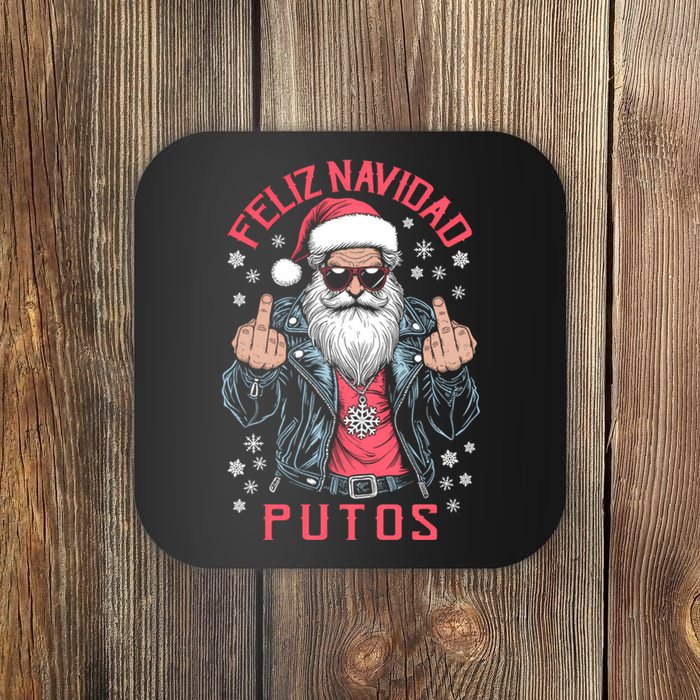 Feliz Navidad Putos Funny Rude Spanish Santa Middle Finger Coaster