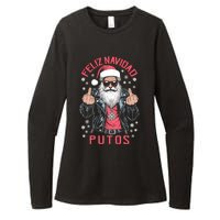 Feliz Navidad Putos Funny Rude Spanish Santa Middle Finger Womens CVC Long Sleeve Shirt