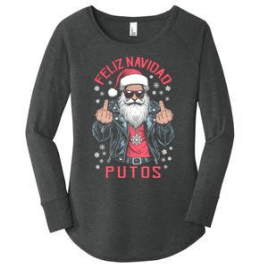 Feliz Navidad Putos Funny Rude Spanish Santa Middle Finger Women's Perfect Tri Tunic Long Sleeve Shirt