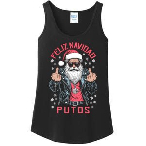 Feliz Navidad Putos Funny Rude Spanish Santa Middle Finger Ladies Essential Tank