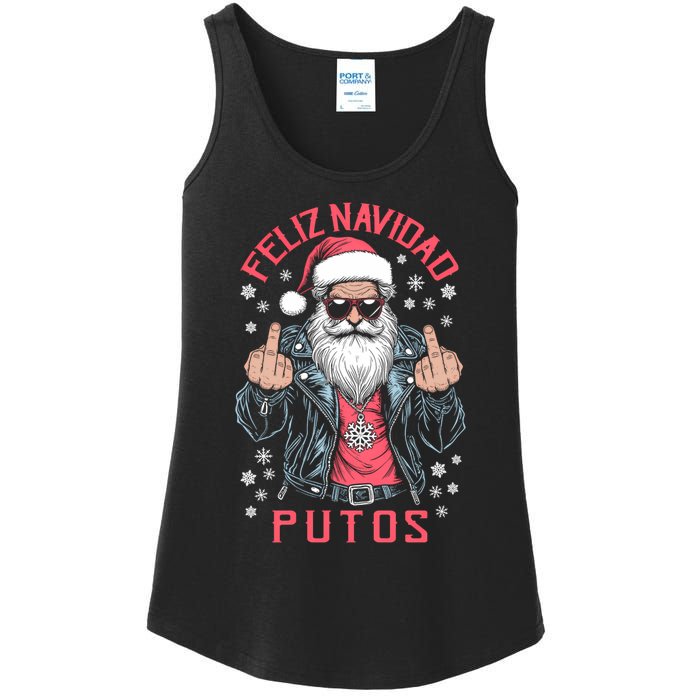 Feliz Navidad Putos Funny Rude Spanish Santa Middle Finger Ladies Essential Tank