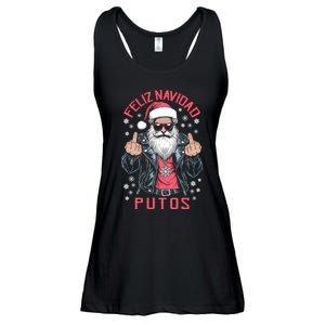 Feliz Navidad Putos Funny Rude Spanish Santa Middle Finger Ladies Essential Flowy Tank