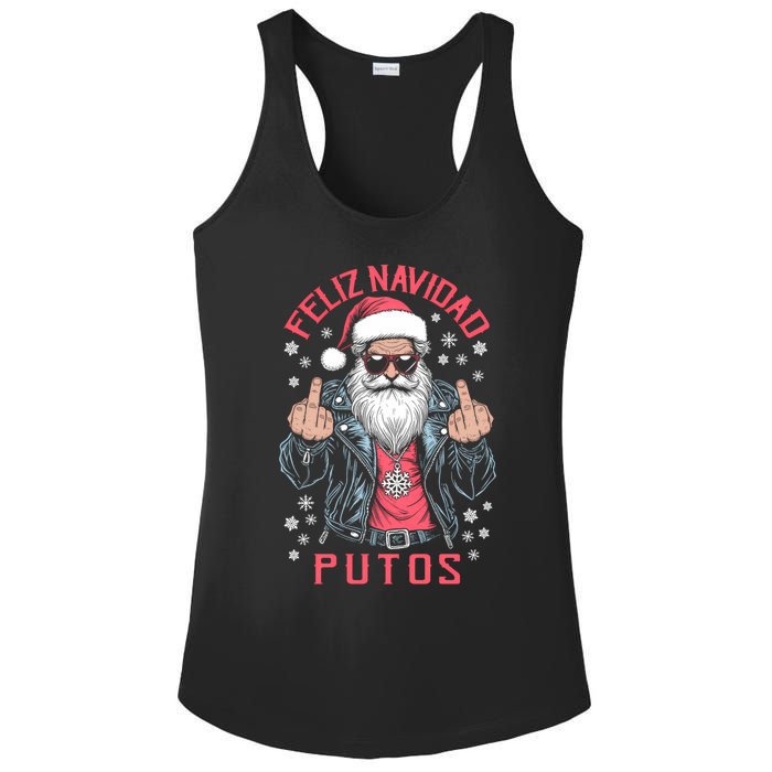 Feliz Navidad Putos Funny Rude Spanish Santa Middle Finger Ladies PosiCharge Competitor Racerback Tank