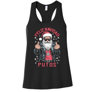 Feliz Navidad Putos Funny Rude Spanish Santa Middle Finger Women's Racerback Tank