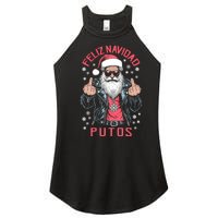 Feliz Navidad Putos Funny Rude Spanish Santa Middle Finger Women's Perfect Tri Rocker Tank