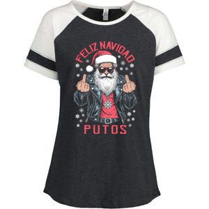 Feliz Navidad Putos Funny Rude Spanish Santa Middle Finger Enza Ladies Jersey Colorblock Tee