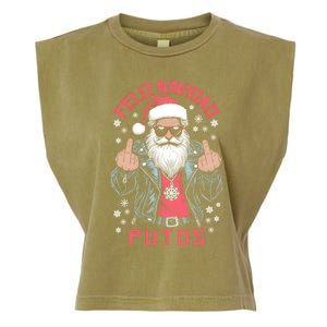 Feliz Navidad Putos Funny Rude Spanish Santa Middle Finger Garment-Dyed Women's Muscle Tee