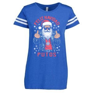 Feliz Navidad Putos Funny Rude Spanish Santa Middle Finger Enza Ladies Jersey Football T-Shirt