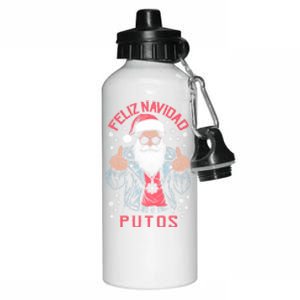 Feliz Navidad Putos Funny Rude Spanish Santa Middle Finger Aluminum Water Bottle