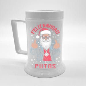 Feliz Navidad Putos Funny Rude Spanish Santa Middle Finger Beer Stein