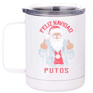 Feliz Navidad Putos Funny Rude Spanish Santa Middle Finger 12 oz Stainless Steel Tumbler Cup