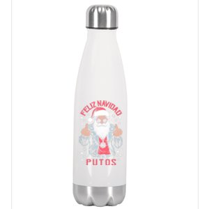 Feliz Navidad Putos Funny Rude Spanish Santa Middle Finger Stainless Steel Insulated Water Bottle