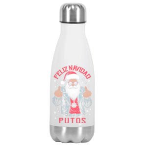 Feliz Navidad Putos Funny Rude Spanish Santa Middle Finger Stainless Steel Insulated Water Bottle