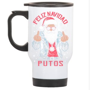 Feliz Navidad Putos Funny Rude Spanish Santa Middle Finger Stainless Steel Travel Mug