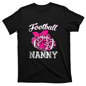 Football Nanny Pink Ribbon Leopard Breast Cancer Awareness Gifts T-Shirt