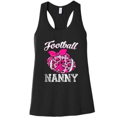 Football Nanny Pink Ribbon Leopard Breast Cancer Awareness Gifts Women's Racerback Tank