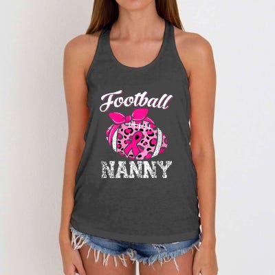 Football Nanny Pink Ribbon Leopard Breast Cancer Awareness Gifts Women's Knotted Racerback Tank