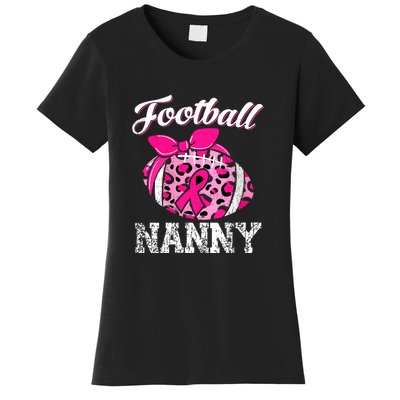 Football Nanny Pink Ribbon Leopard Breast Cancer Awareness Gifts Women's T-Shirt